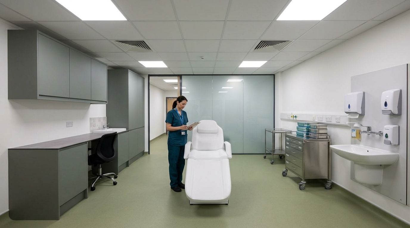 Consultant preparing a clinical treatment room at 33 Cavendish Square
