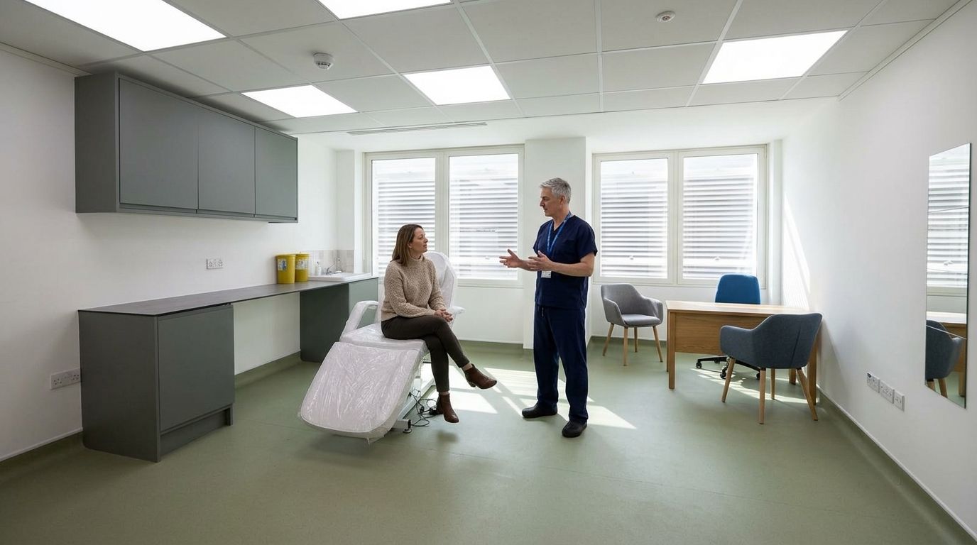 Consultant talking with a patient in a Minor Surgery UK consulting room